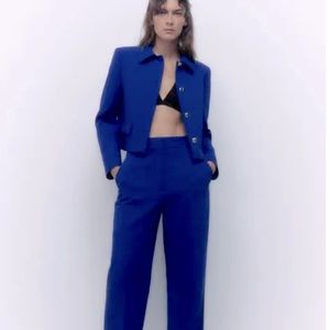 ZARA CROPPED BLUE BLAZER WITH METAL BUTTONS BNWOT